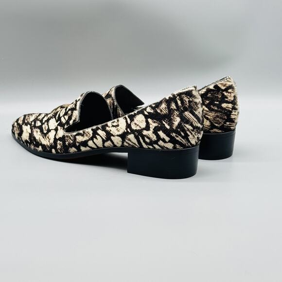 10 Crosby Derek Lam Shoes Womens 10 Black Animal Print Loafer Block Heel Pony - Picture 6 of 13